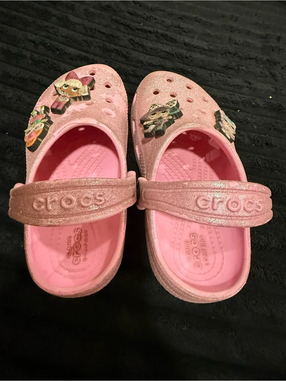 CROCS Kids' Pink Glitter Clogs with Character Charms